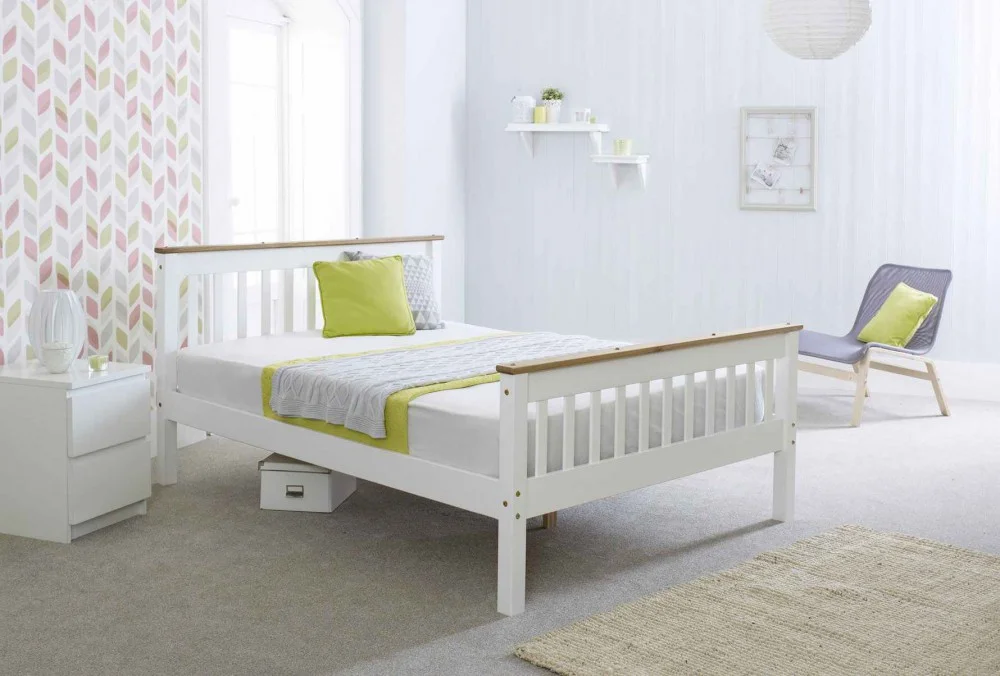 Lottie Solid White Wood High Foot Bed in with Storage Options