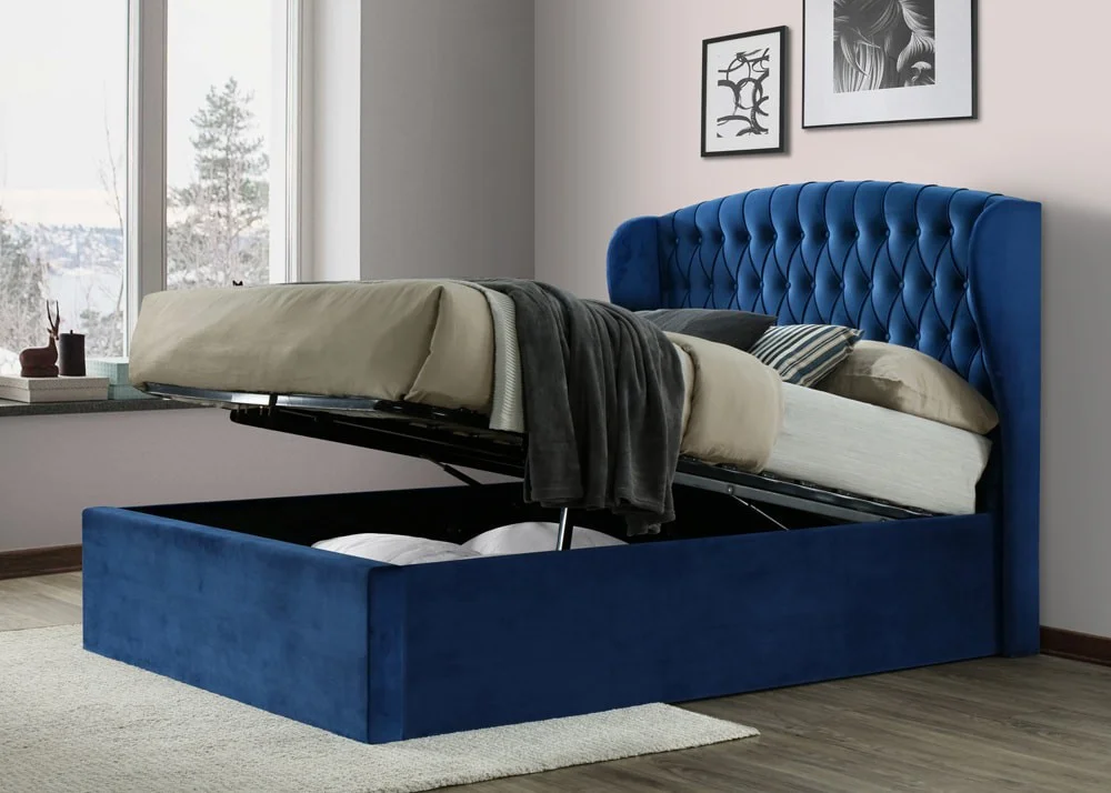 Product photograph of Warren Velvet Ottoman Storage Bed Frame from Aspire Furniture LTD