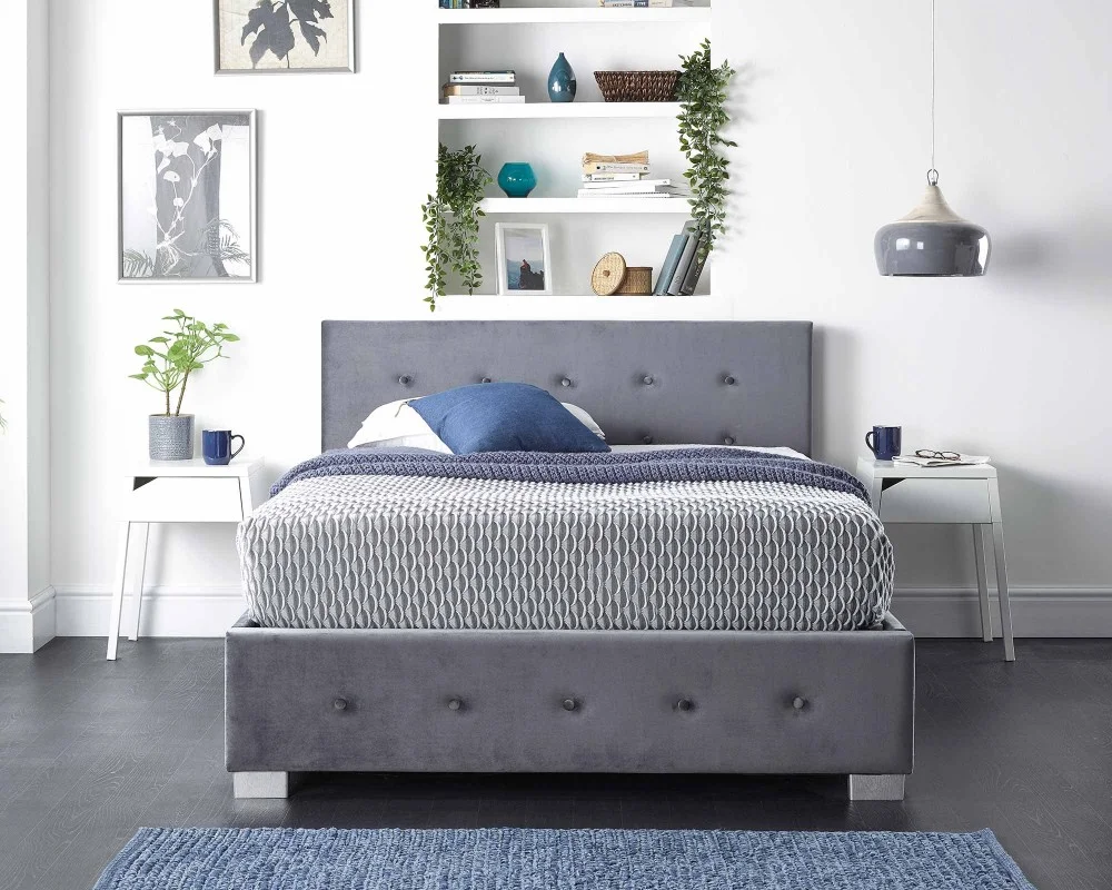 Product photograph of Side Opening Storage Ottoman Bed Available In Grey Linen Steel Plush Velvet Or Silver Crushed Velvet Fabric Finishes from Aspire Furniture LTD