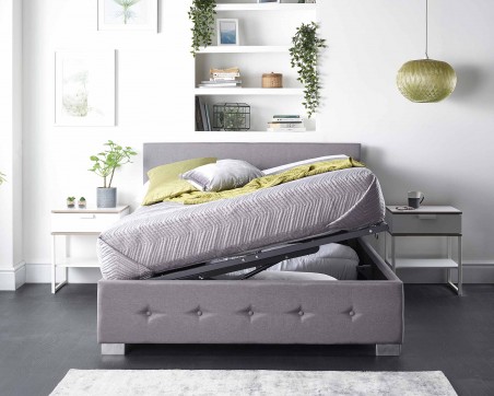 Side Opening Storage Ottoman Bed, Silver Leather Ottoman Bed
