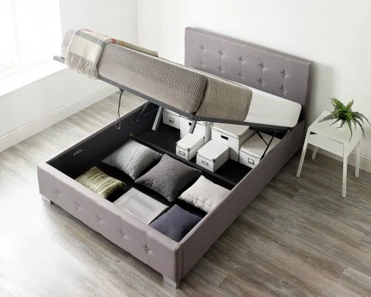 Storage Ottoman Bed Available in Linen - Grey top view  front opening