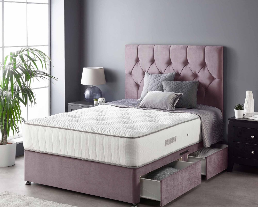 Catherine Lansfield Boutique Divan Base and Headboard with Free Natural Cashmere Mattress plush -blush