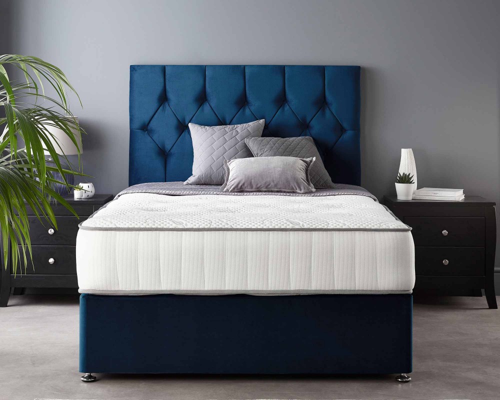 Catherine Lansfield Boutique Divan Base and Headboard with Free Natural Cashmere Mattress plush navy