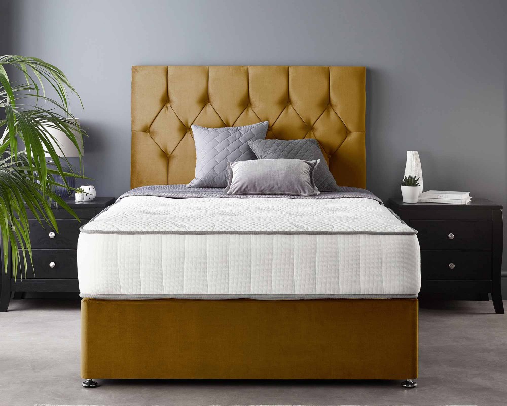 Catherine Lansfield Boutique Divan Base and Headboard with Free Natural Cashmere Mattress plush ochre