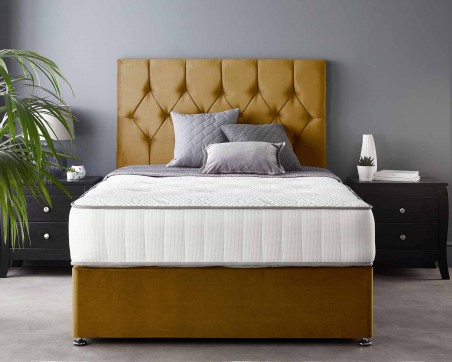 Catherine Lansfield Boutique Divan Base and Headboard with Free Natural Cashmere Mattress plush ochre