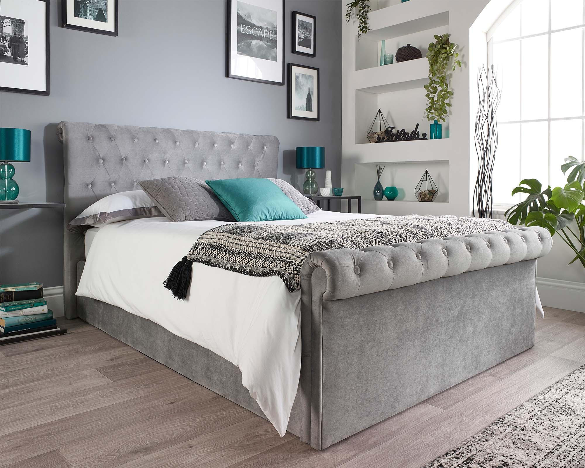 grey king size ottoman bed with mattress