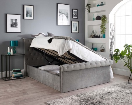 Chesterfield Sleigh Ottoman Storage Bed | Velvet | Aspire Store