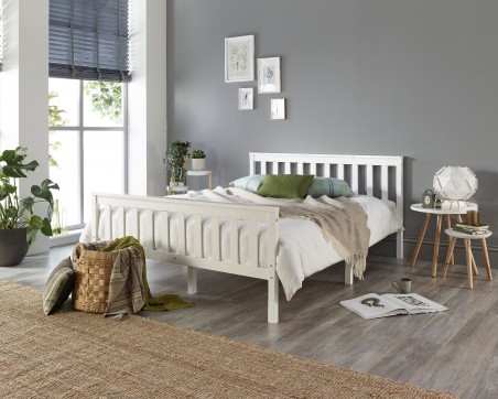 Wood Bed Frame Solid Wood White Bed Frame - Single to Super King Sizes