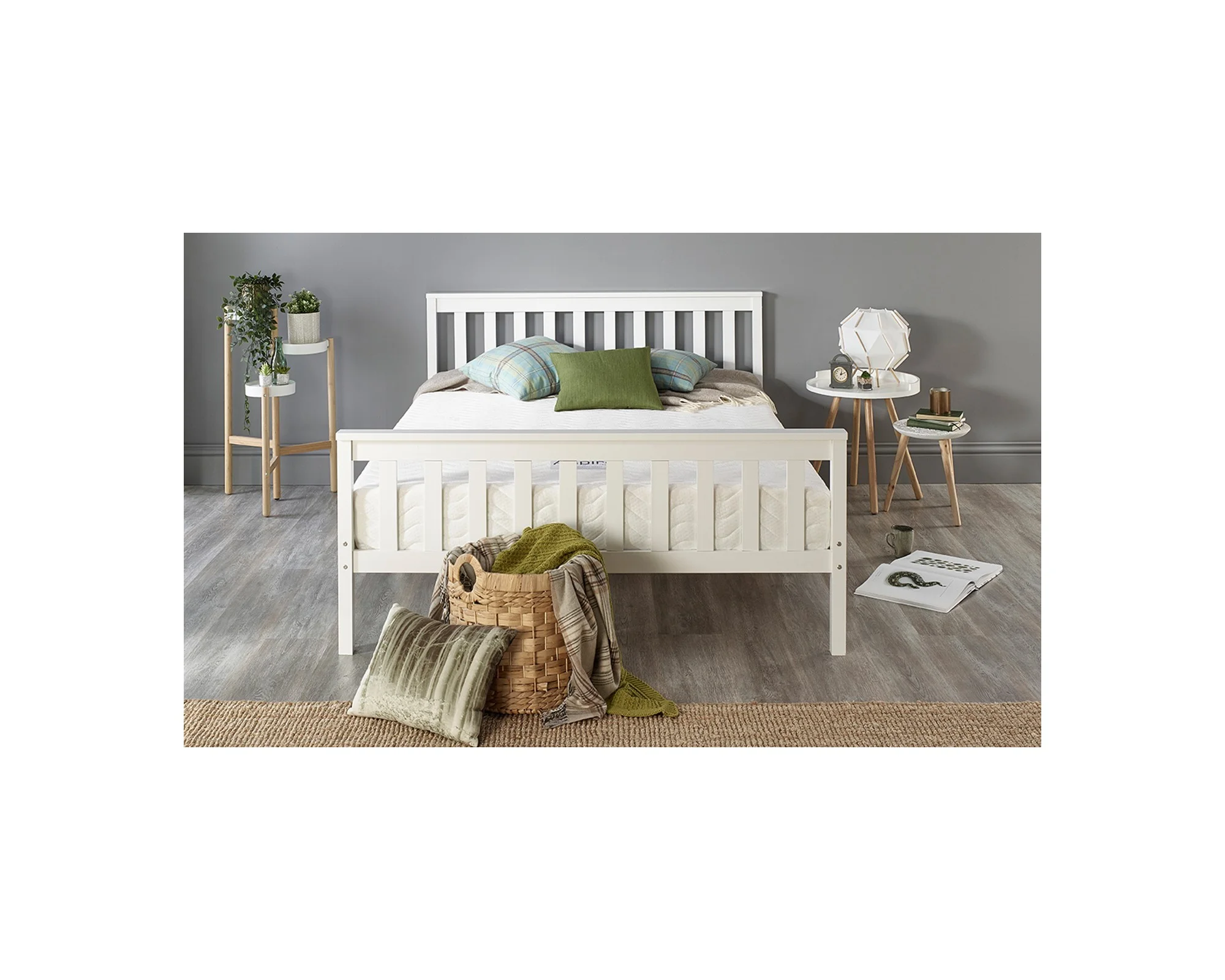 Solid White or Grey Wood Shaker Bed Frame with Optional Bonnell or ...