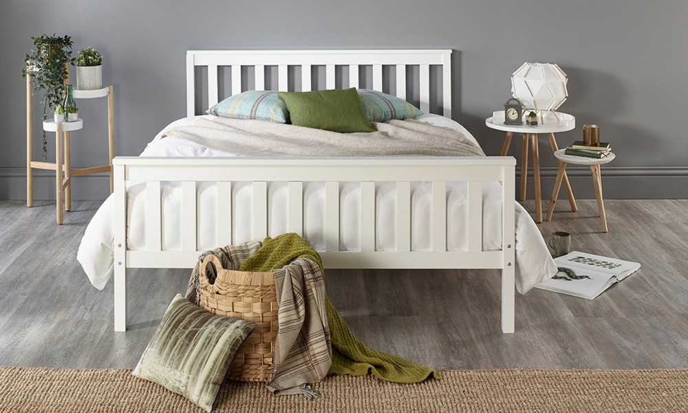 Solid White or Grey Wood Shaker Bed Frame with Optional Bonnell or ...