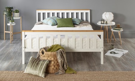 Solid Wood Shaker Bed Frame Featuring Natural Accents with Optional Double Comfort Eco Mattress