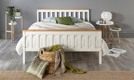 Solid Wood Shaker Bed Frame Featuring Natural Accents with Optional Double Comfort Eco Mattress