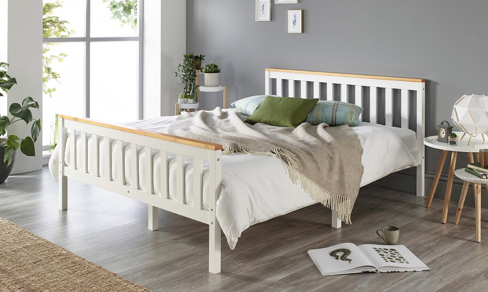 Solid Wood Shaker Bed Frame Featuring Natural Accents with Optional Double Comfort Eco Mattress