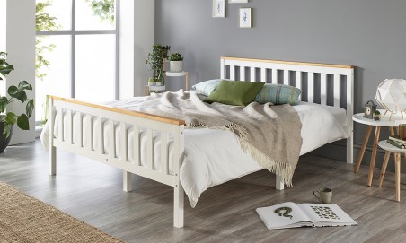 Solid Wood Shaker Bed Frame Featuring Natural Accents with Optional Double Comfort Eco Mattress