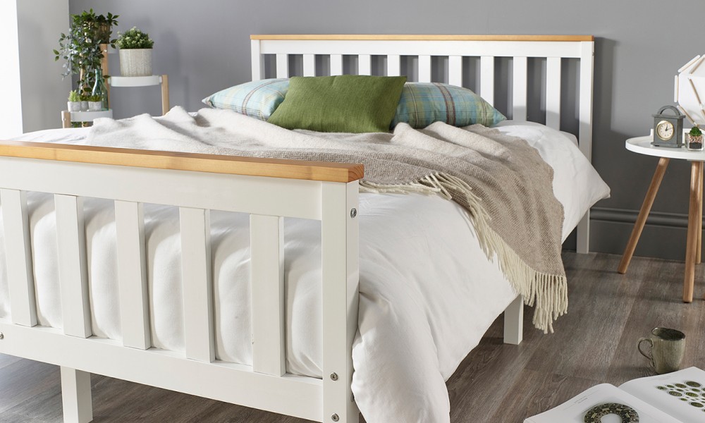 Solid Wood Shaker Bed Frame Featuring Natural Accents with Optional Double Comfort Eco Mattress