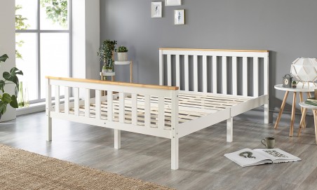 Solid Wood Shaker Bed Frame Featuring Natural Accents with Optional Double Comfort Eco Mattress