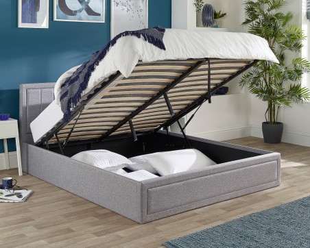Aspire Linen Quilted Headboard End Lift Ottoman Bed