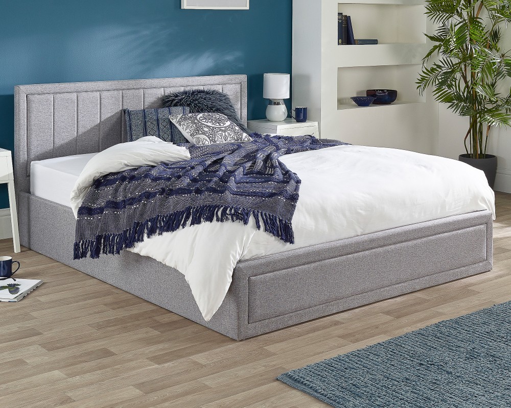 Aspire Grey Linen Quilted Headboard Ottoman Bed
