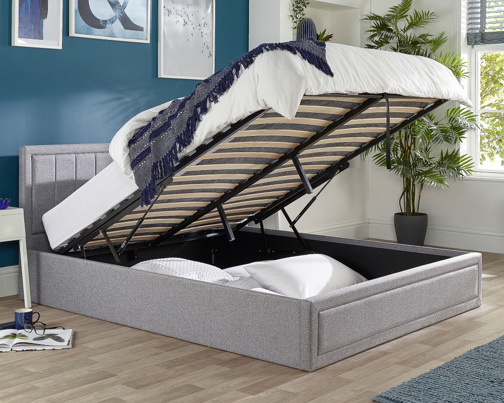 Aspire Linen Quilted Headboard End Lift Ottoman Bed