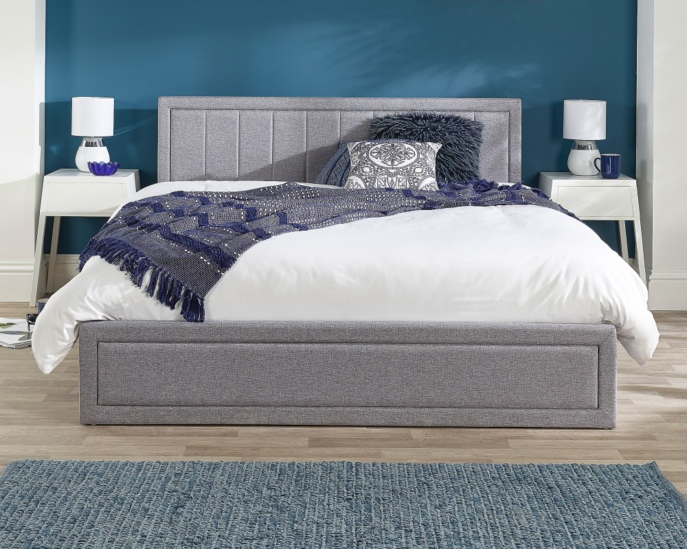 Aspire Linen Quilted Headboard End Lift Ottoman Bed