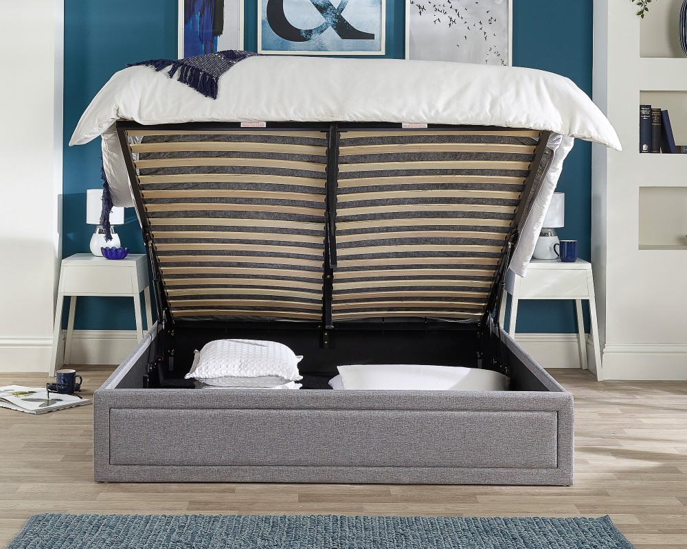 Aspire Linen Quilted Headboard End Lift Ottoman Bed
