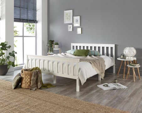 White Solid Wood Bed Frame with Hand Tufted UK Made Mattress