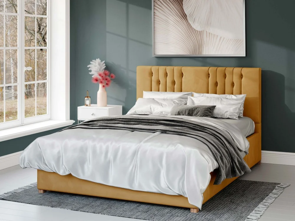 Aspire Harlow Upholstered Ottoman Bed 3ft Single Plush Velvet - Ochre