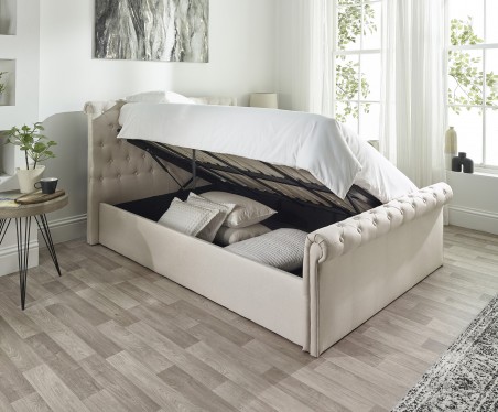 Chesterfield Sleigh Ottoman Storage Bed | Linen| Aspire Store
