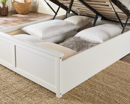 Solid White Wooden Ottoman Bed Frame with Optional Bonnell Spring or Pocket Spring Mattress