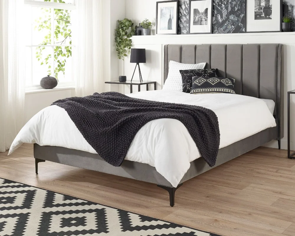 Aspire Phoebe Grey Velvet Designer Bed Frame 4ft6 Double