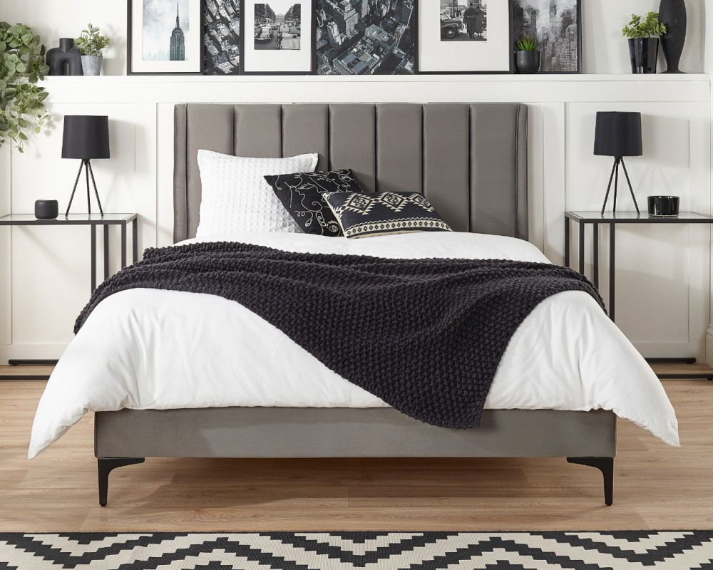 Aspire Phoebe Grey Velvet Designer Bed Frame