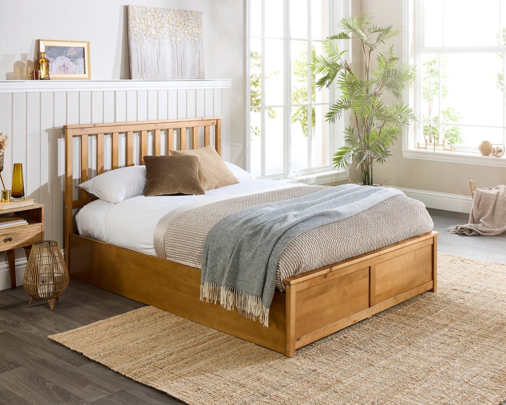 Product photograph of Aspire Atlantic Wooden Ottoman Bed Frame Natural Wood Solid Bedstead from Aspire Furniture LTD