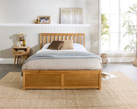 Aspire Atlantic Wooden Ottoman Bed Frame Natural Wood Solid Bedstead