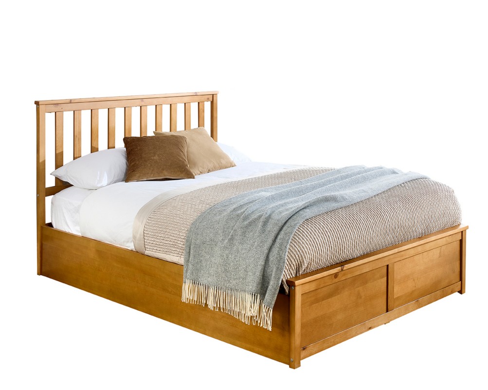 Aspire Atlantic Wooden Ottoman Bed Frame Natural Wood Solid Bedstead