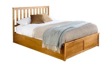 Solid Natural Wooden Ottoman Bed Frame with Spring Mattress