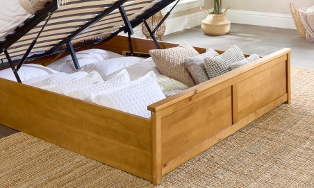 Solid Natural Wooden Ottoman Bed Frame with Spring Mattress