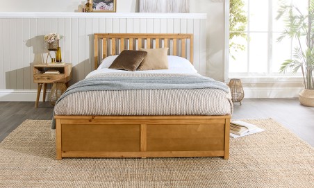 Solid Natural Wooden Ottoman Bed Frame with Spring Mattress
