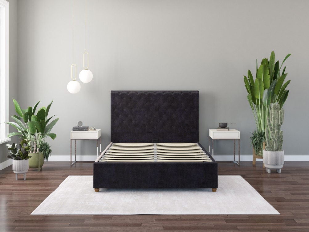 Taylor Chesterfield-Inspired Scroll Top Fabric Upholstered Ottoman Bed