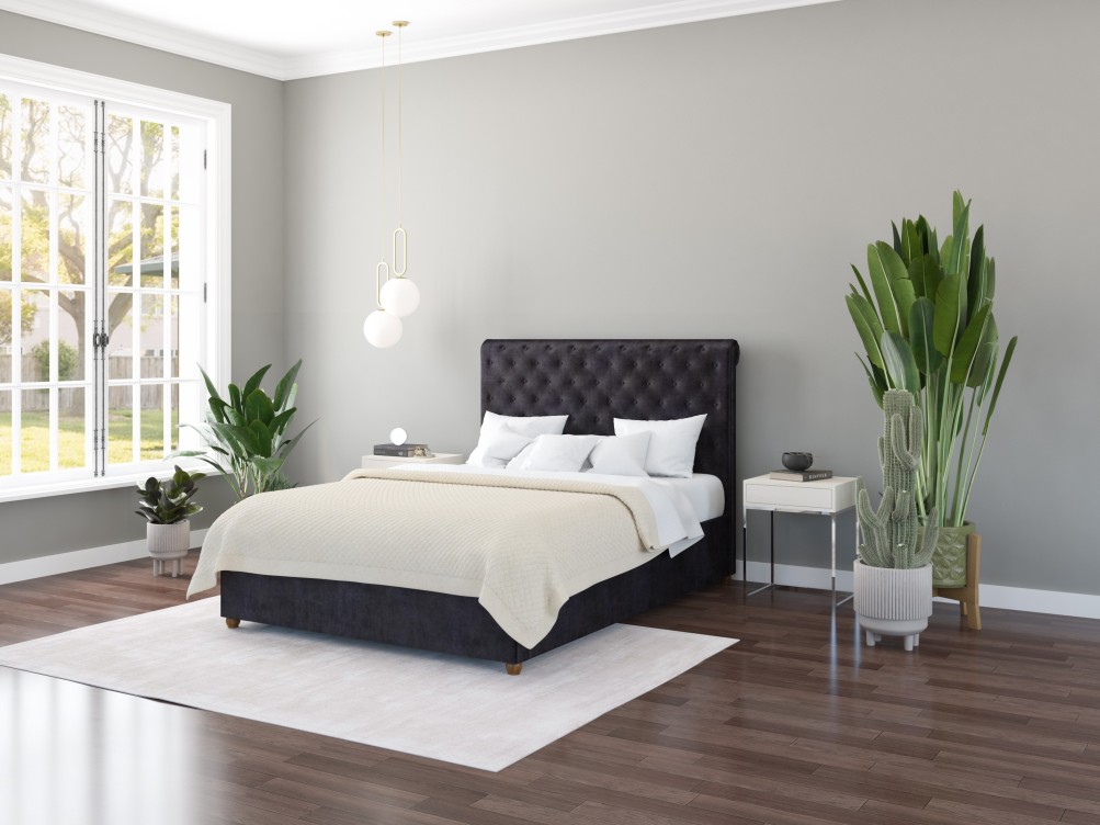 Taylor Chesterfield-Inspired Scroll Top Fabric Upholstered Ottoman Bed