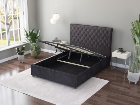 Taylor Chesterfield-Inspired Scroll Top Fabric Upholstered Ottoman Bed