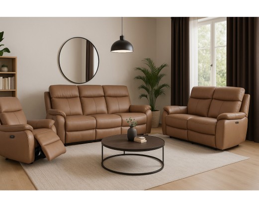 Kingsmere Power Reclining Real Leather Sofa Collection 2