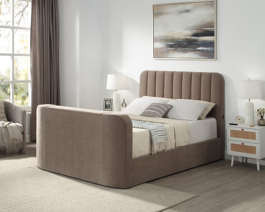 Cresta Curved Chenille TV Bed with Ottoman Storage