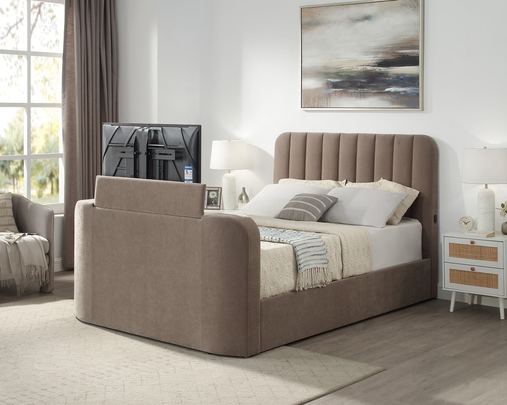 Cresta Curved Chenille TV Bed with Ottoman Storage