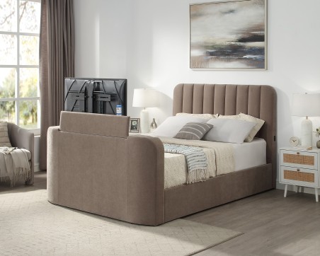 Cresta Curved Chenille TV Bed with Ottoman Storage
