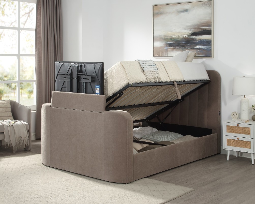 Cresta Curved Chenille TV Bed with Ottoman Storage