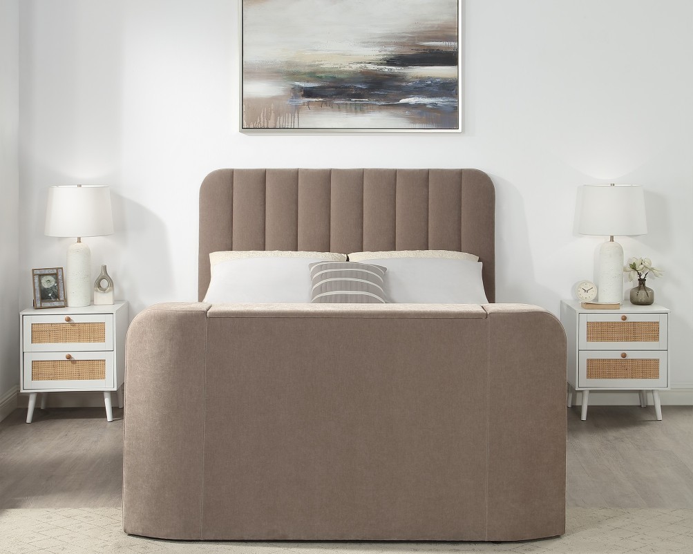 Cresta Curved Chenille TV Bed with Ottoman Storage