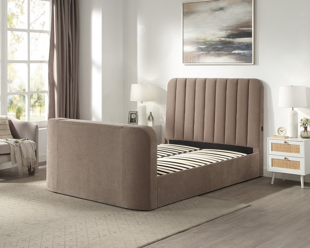 Cresta Curved Chenille TV Bed with Ottoman Storage