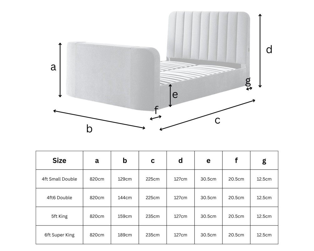 Cresta Curved Chenille TV Bed with Ottoman Storage