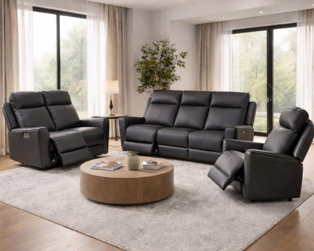 Elmhurst Real Leather Recliner Sofa Collection Power Recliner