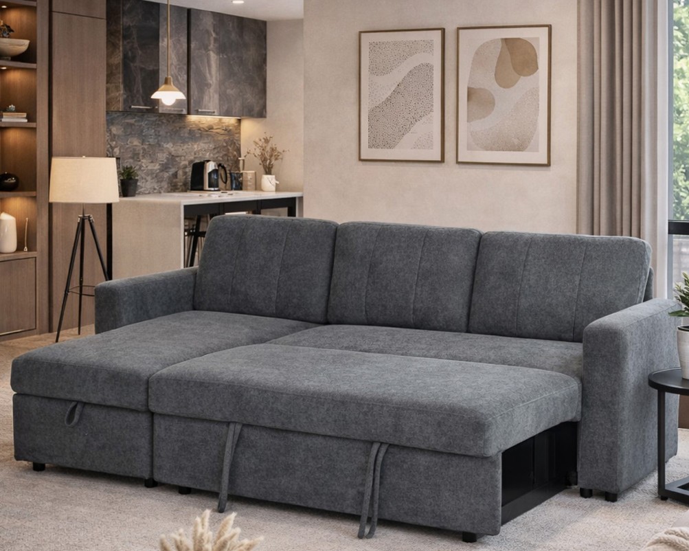 Nexis Corner Sofa Bed with Storage | Soft Wool-Effect